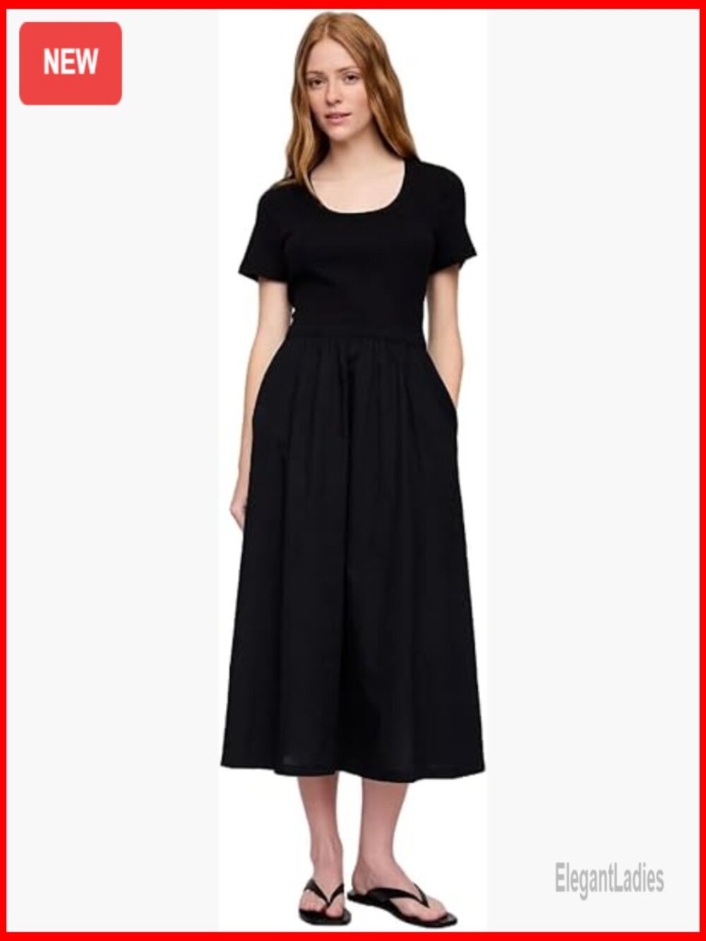 Scoop Neck Midi Dress With A-Line Silhouette Soft Knit Fabric